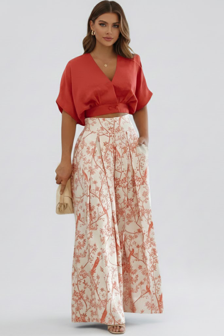 Trendy Two-Piece Set with Wide-Leg Pants