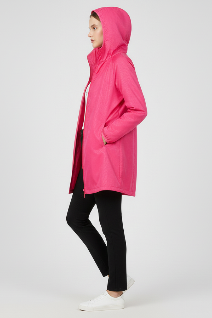 Women's Trench Coat with Hood and Uniform Outer Surface