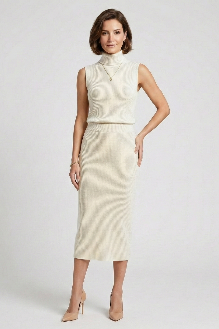 Women’s Two Piece Set with Sleeveless Top and Ribbed Skirt