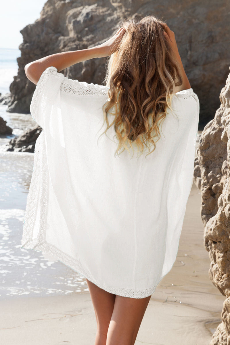 V-Neck Crochet Beach Cover-Up Dress For Women