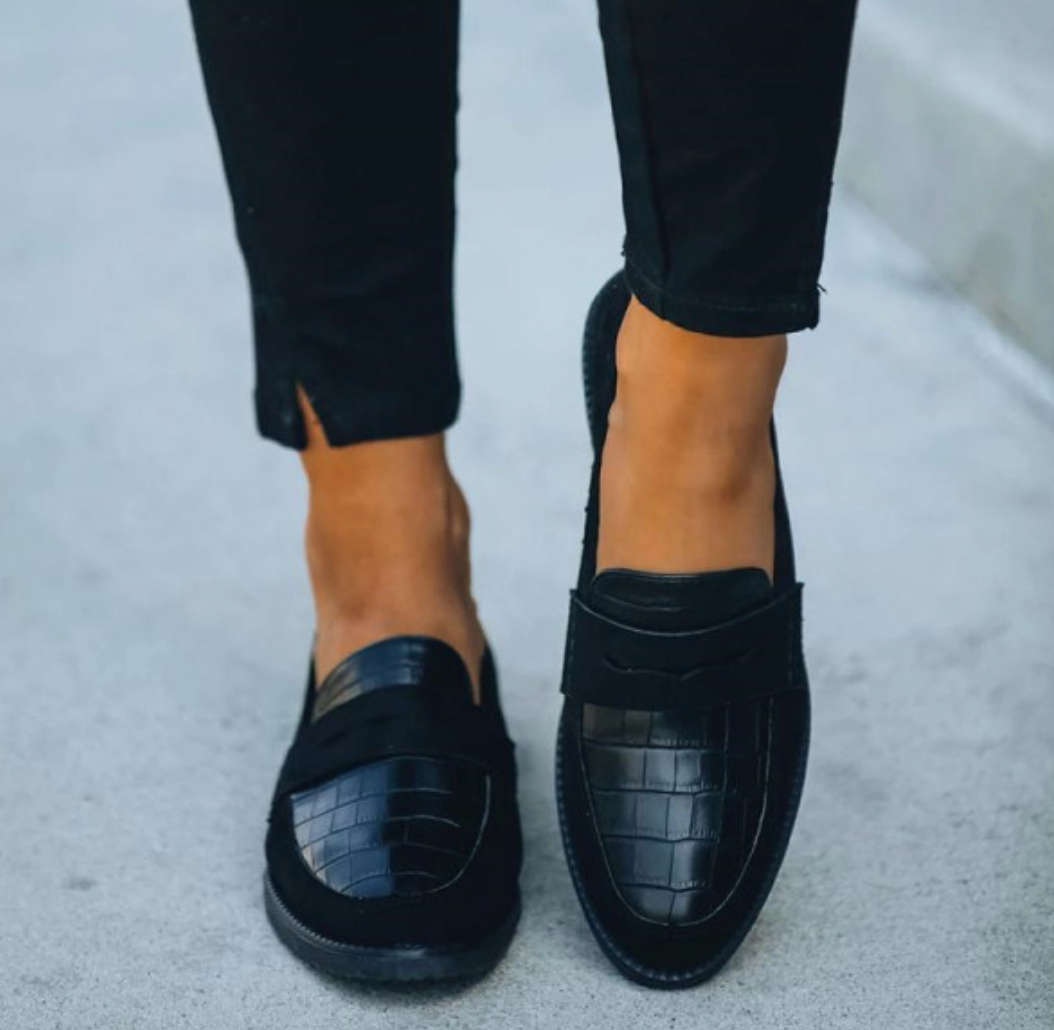 Unisex Loafers with Glossy Textured Upper and Slip-On