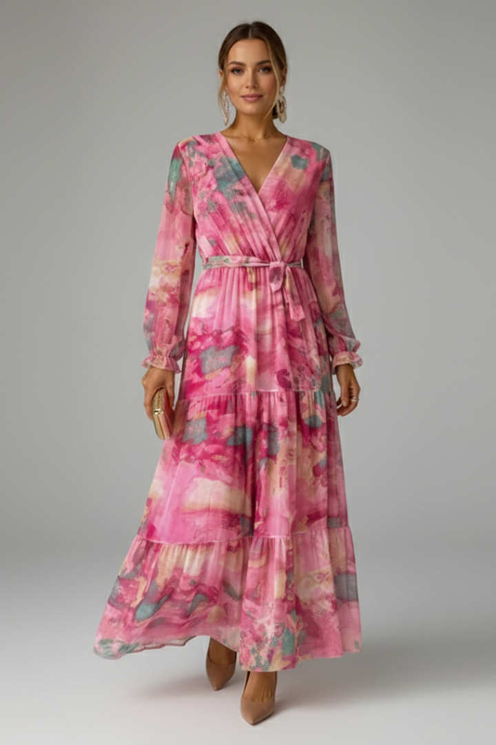 Women Dress with V Neck and Long Sleeves