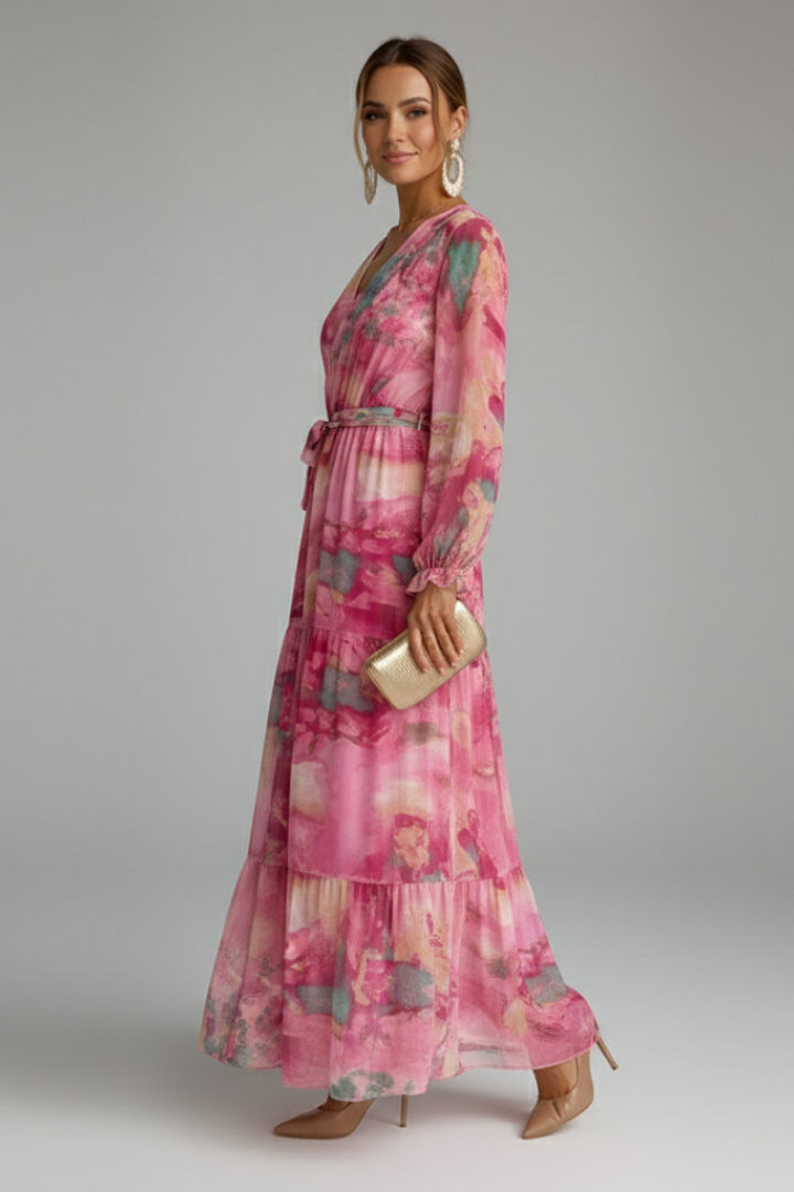 Women Dress with V Neck and Long Sleeves