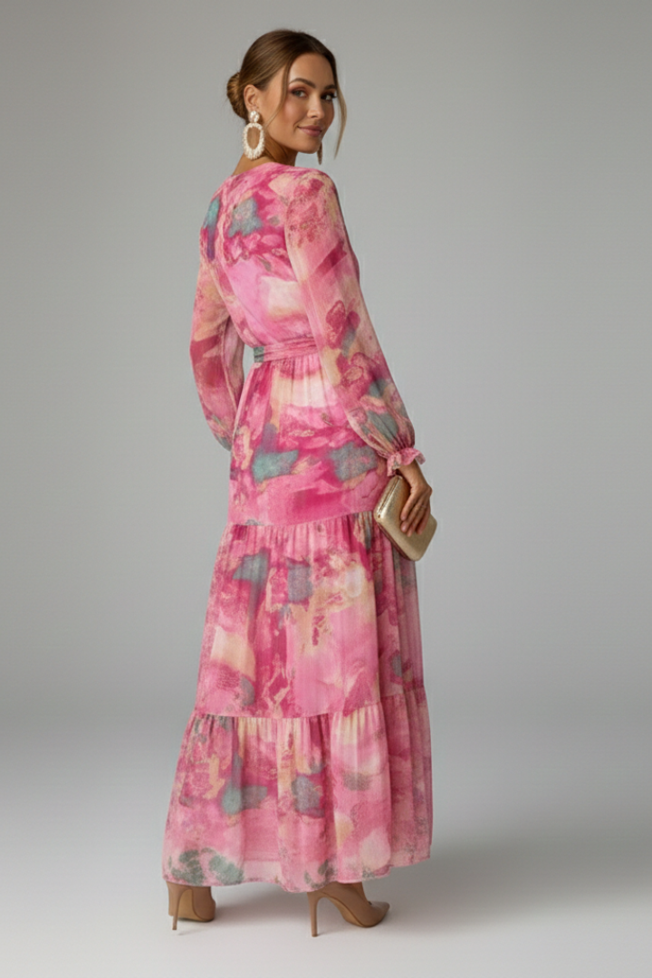 Women Dress with V Neck and Long Sleeves