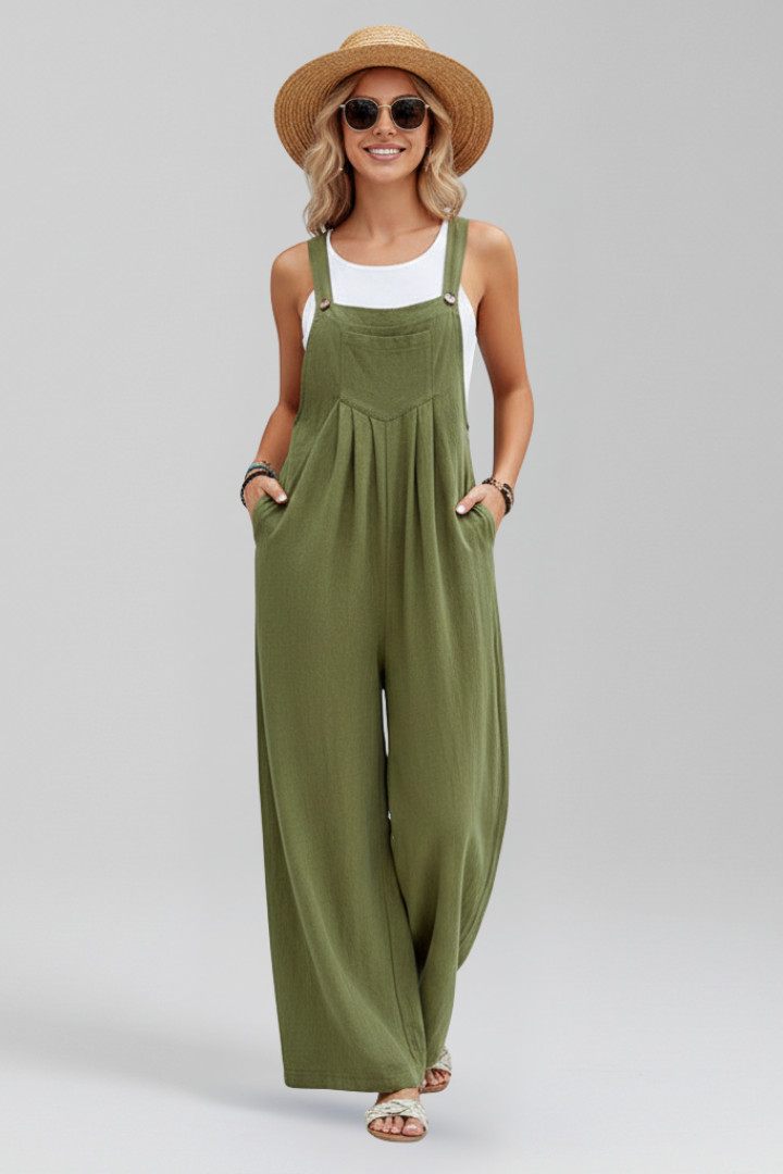 Women Jumpsuit with Adjustable Straps and Wide Legs