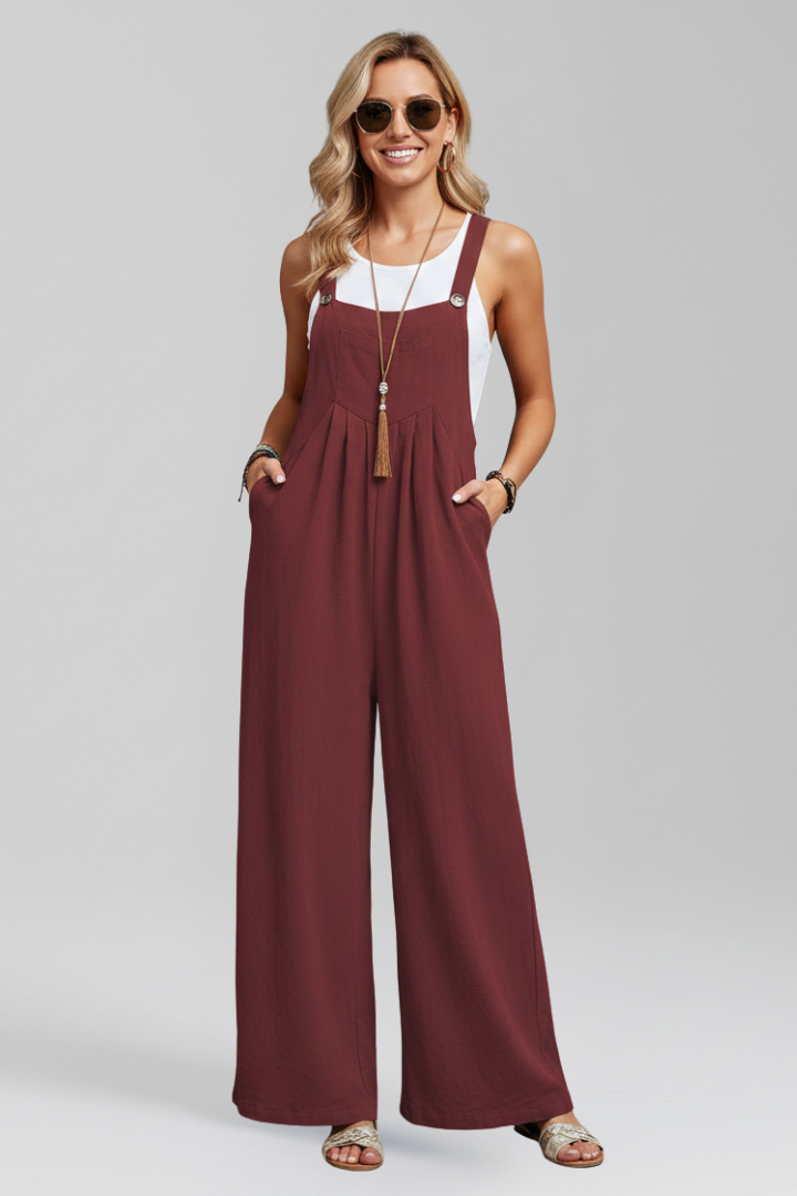 Women Jumpsuit with Adjustable Straps and Wide Legs