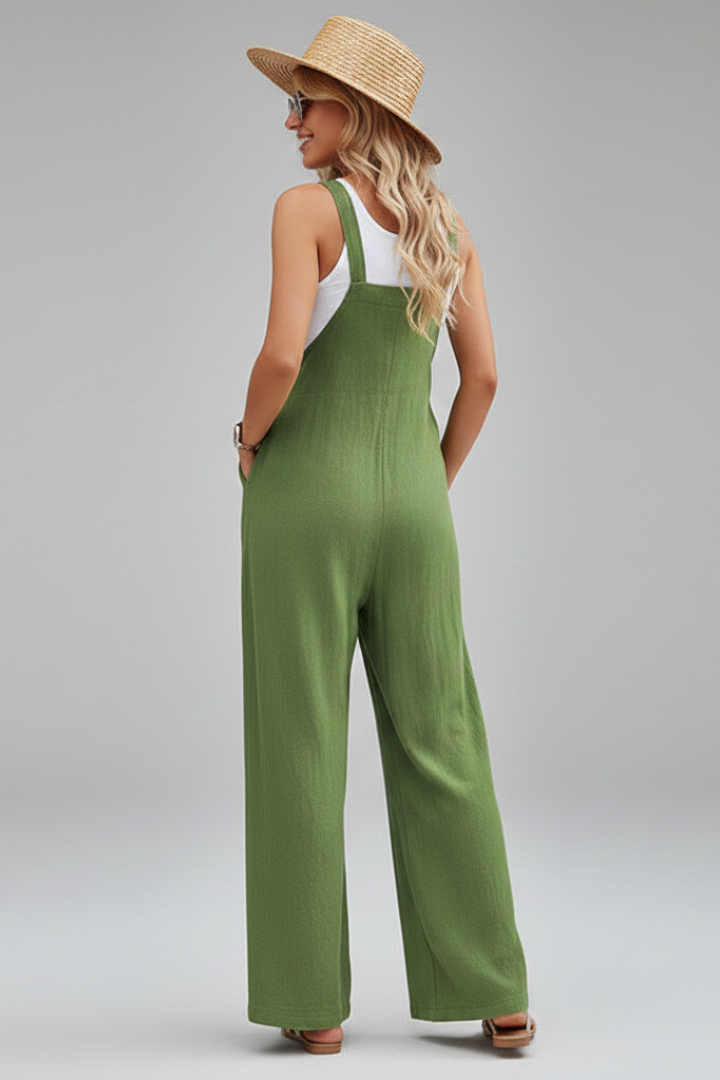 Women Jumpsuit with Adjustable Straps and Wide Legs