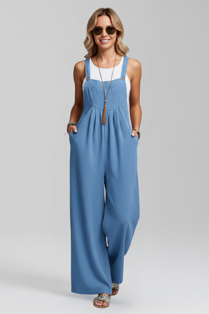 Women Jumpsuit with Adjustable Straps and Wide Legs