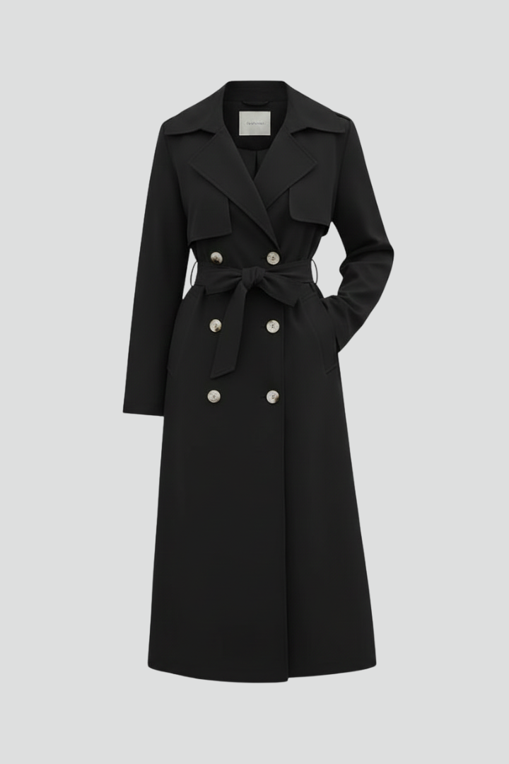 Women Long Trench Coat with Belt and Buttons