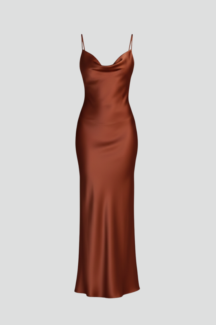 Women Maxi Dress with Cowl Neckline and Straps