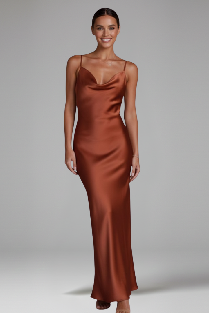 Women Maxi Dress with Cowl Neckline and Straps