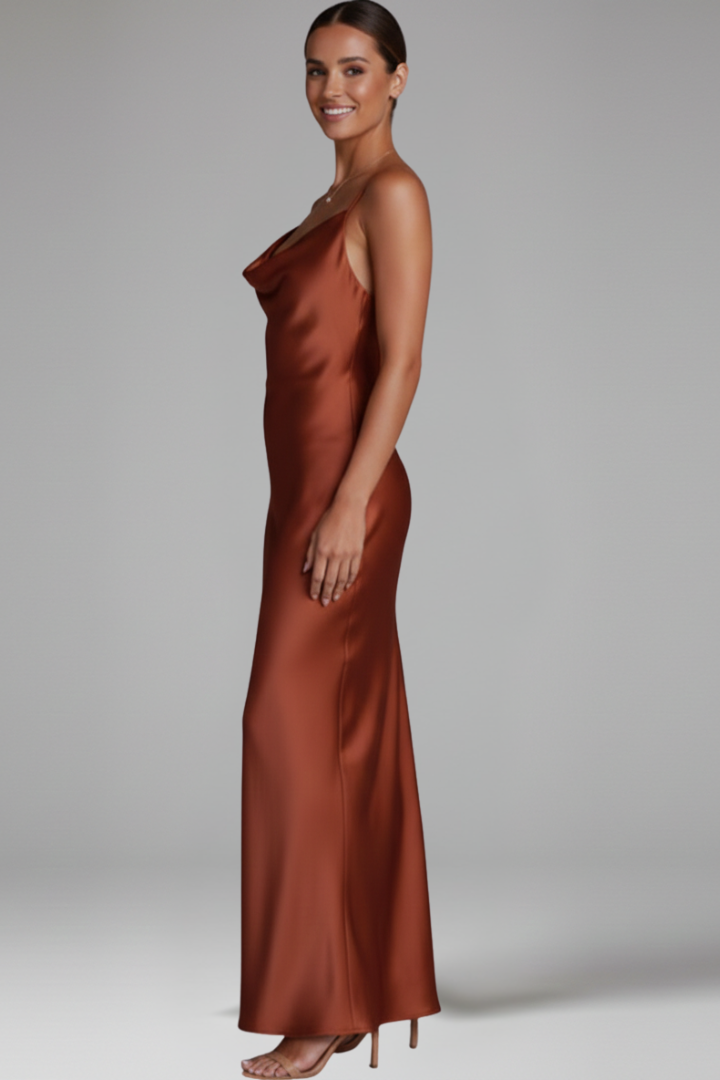 Women Maxi Dress with Cowl Neckline and Straps