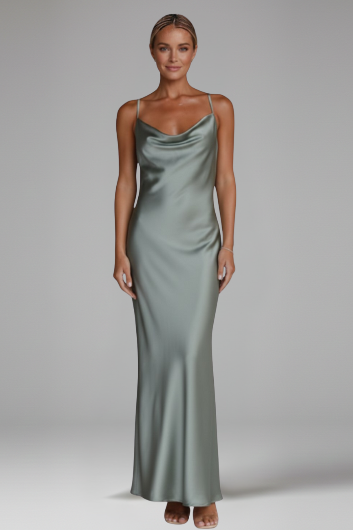 Women Maxi Dress with Cowl Neckline and Straps