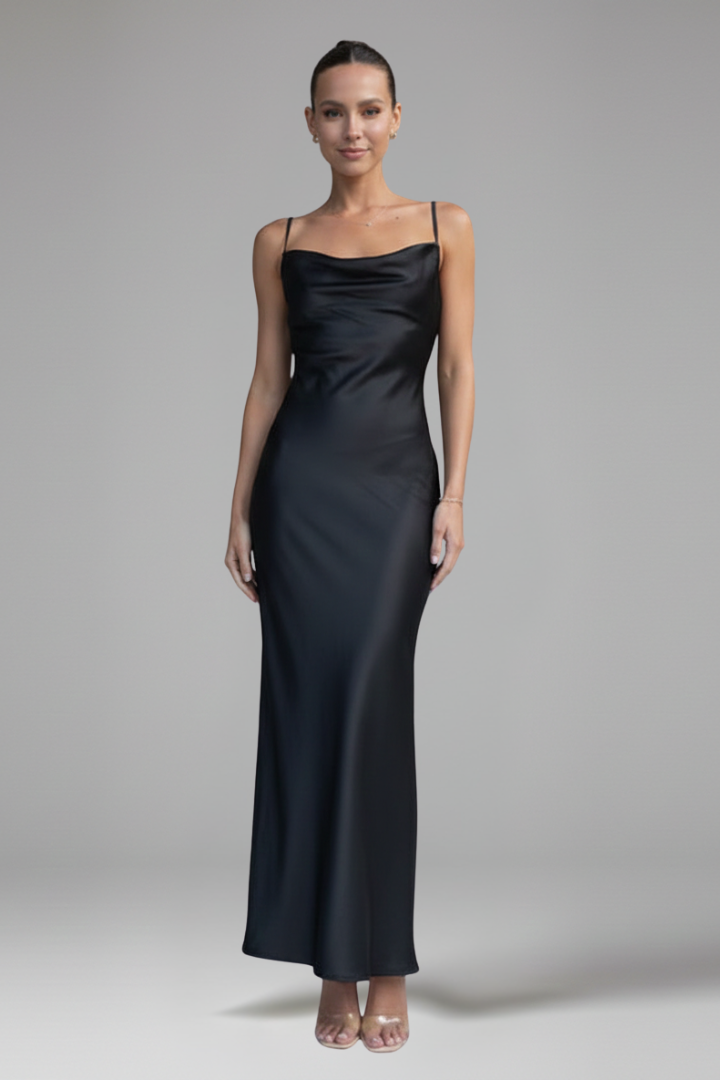 Women Maxi Dress with Cowl Neckline and Straps