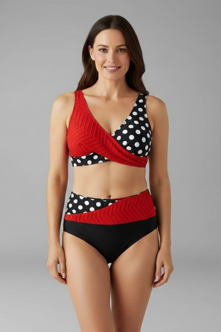 Women’s Bikini Set with Cross Front Top and High Waist