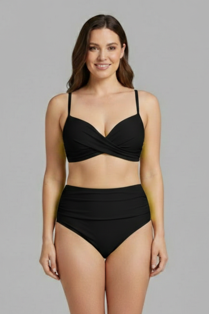 Women’s Bikini Set with Cross Top and Ruched Bottom