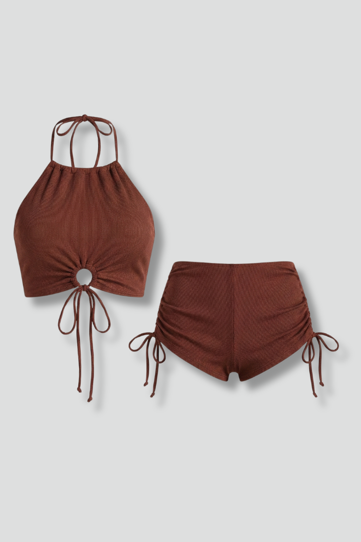 Women’s Bikini Set with Halter Top and Drawstring Bottom