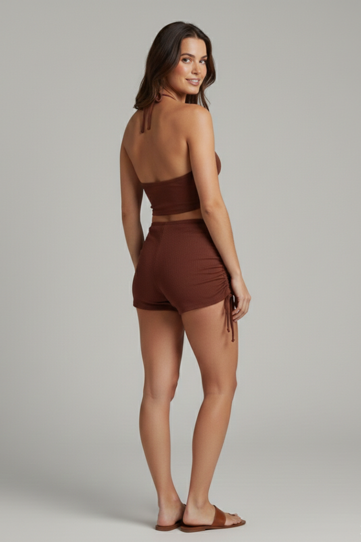 Women’s Bikini Set with Halter Top and Drawstring Bottom