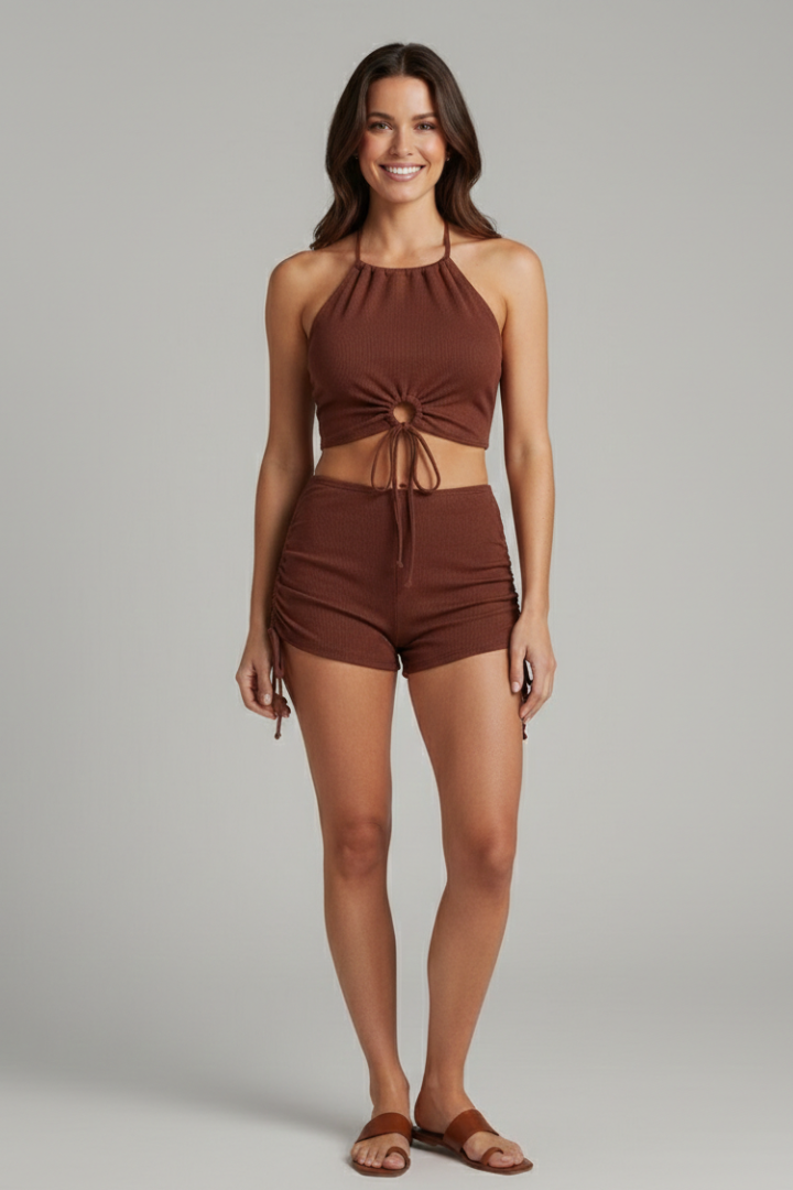 Women’s Bikini Set with Halter Top and Drawstring Bottom