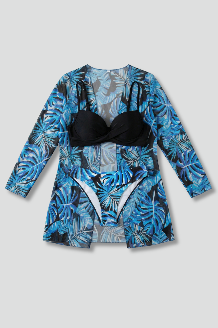 Women’s Bikini Set with Kimono and High Waist Bottom