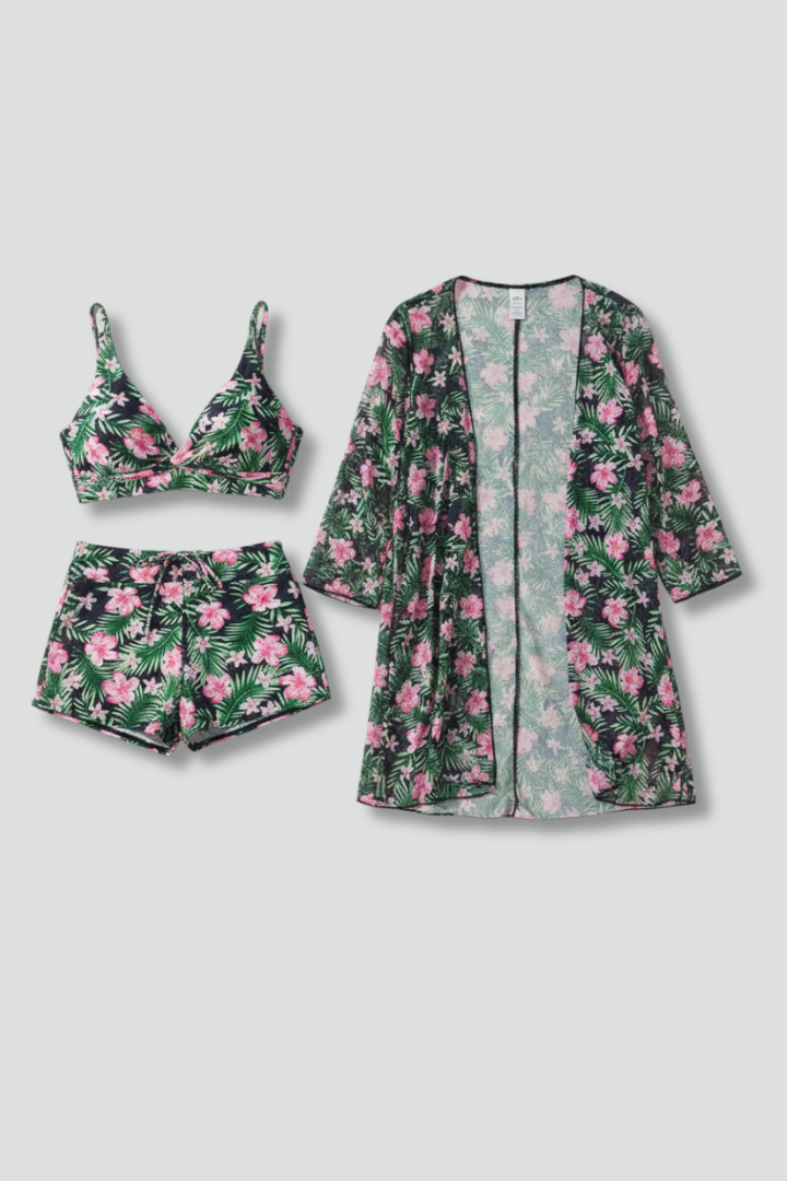 Women’s Bikini Set with Printed Shirt and Shorts