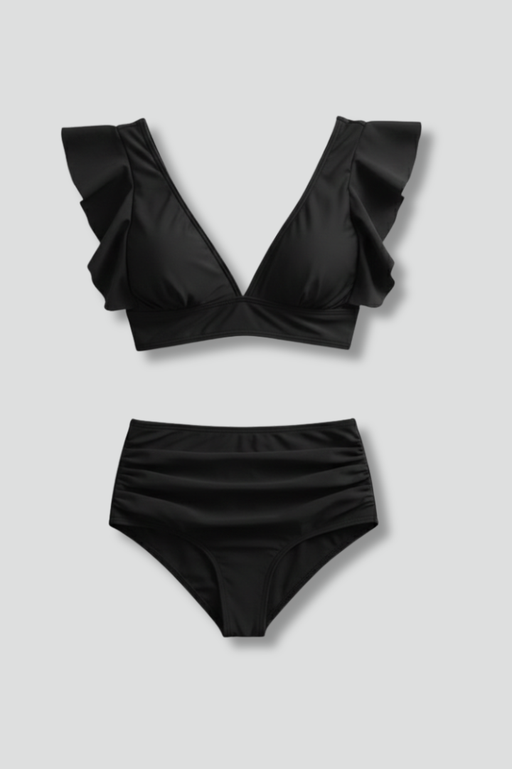 Women’s Bikini Set with Ruffle Sleeves and High Waist