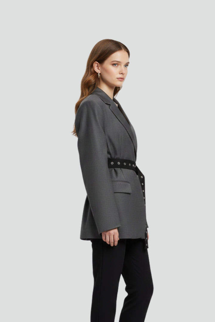 Women’s Blazer with Notched Lapel and Adjustable Belt Detail
