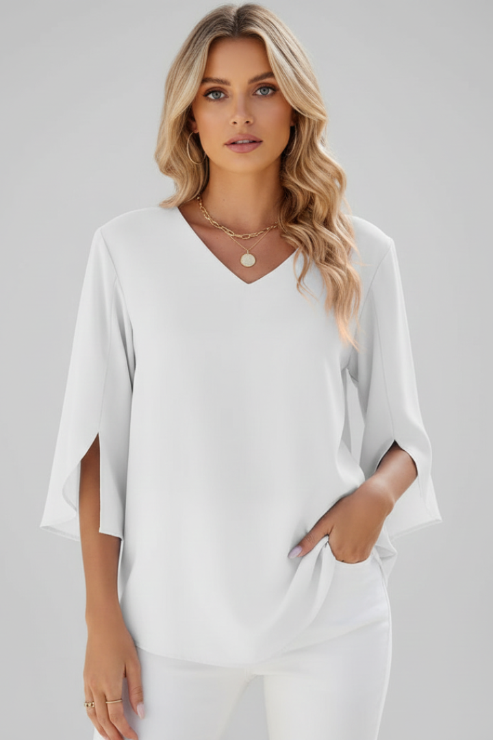 Women’s Blouse with V-Neck and Short Sleeves