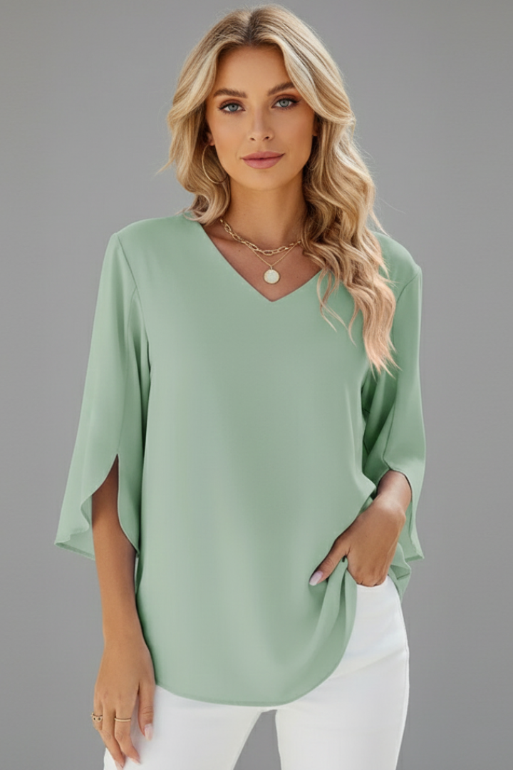 Women’s Blouse with V-Neck and Short Sleeves