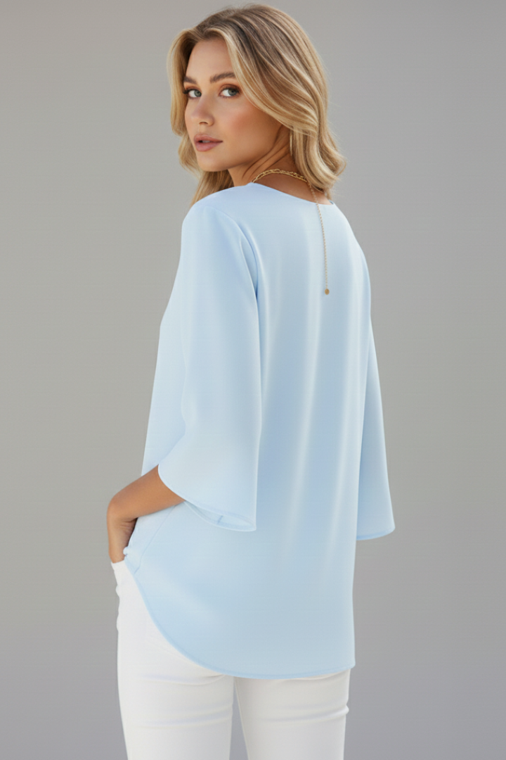 Women’s Blouse with V-Neck and Short Sleeves