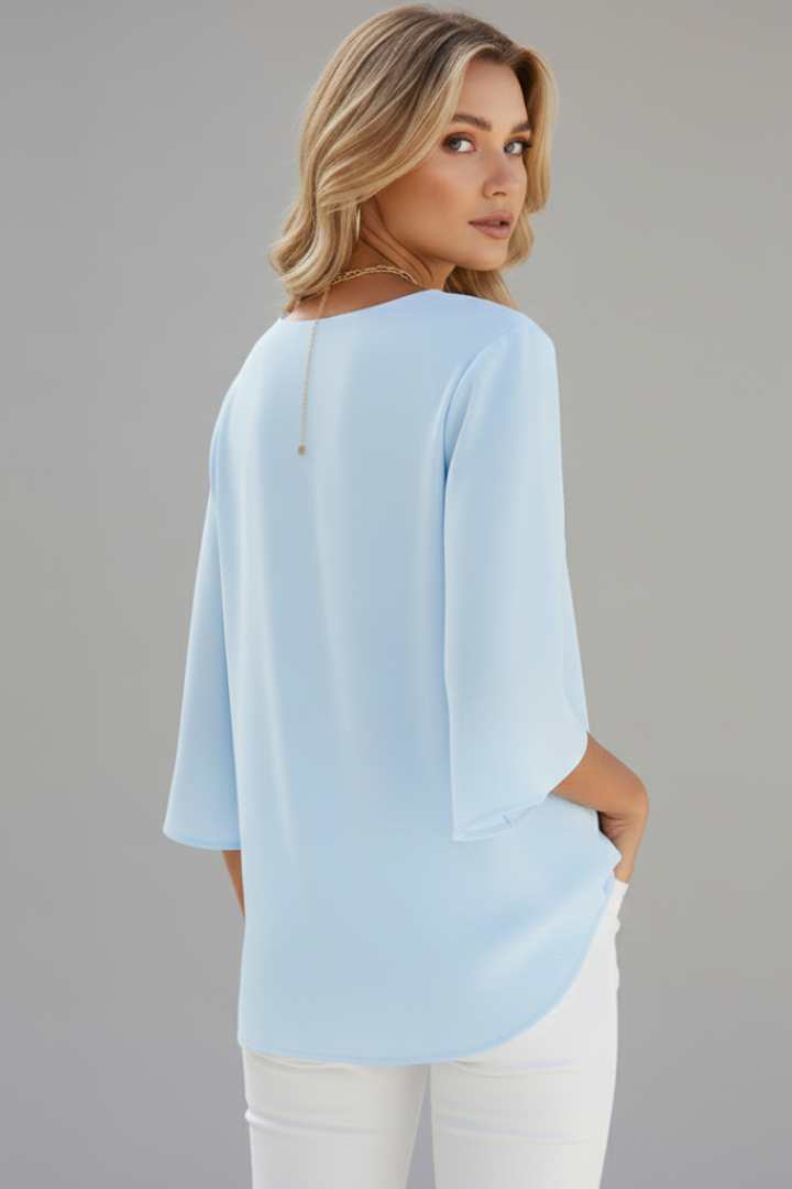 Women’s Blouse with V-Neck and Short Sleeves