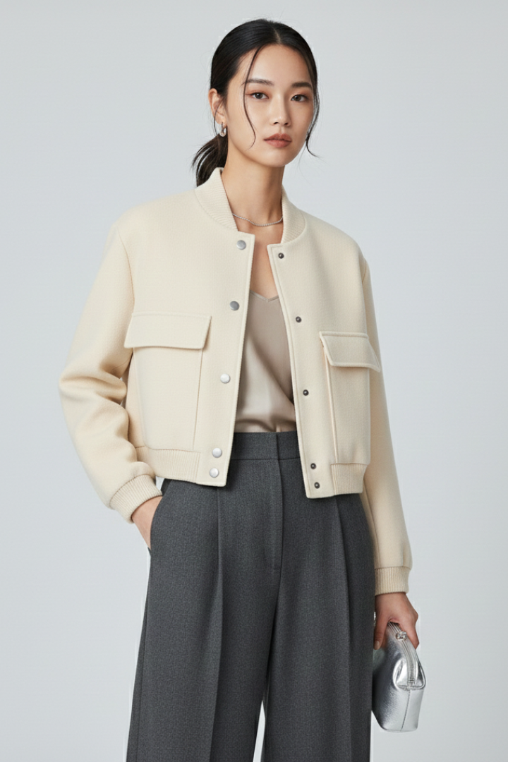 Women’s Bomber Jacket with Cropped Cut and Shaped Silhouette