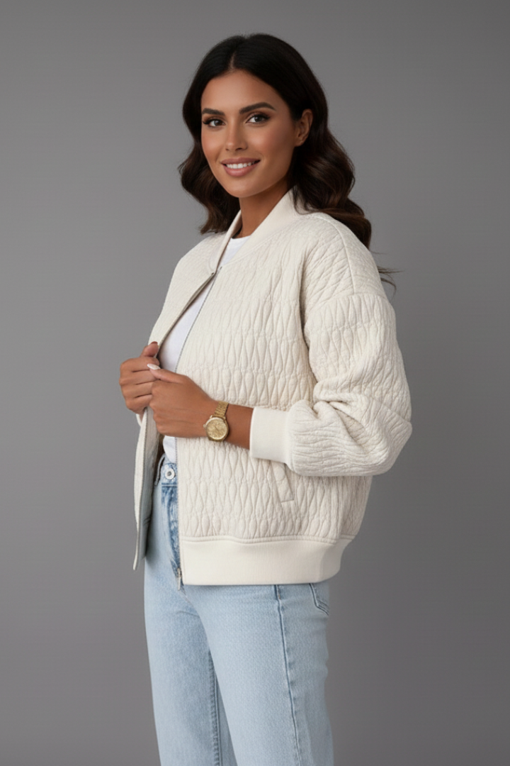 Women’s Bomber Jacket with Quilted Finish and Zip Fastening