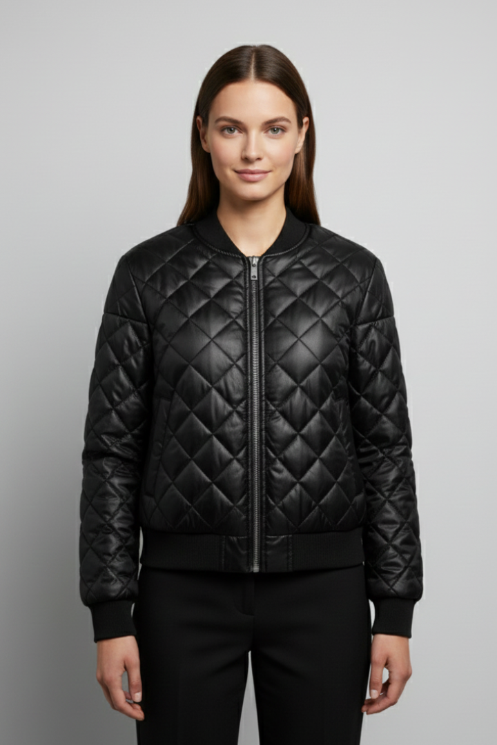 Women’s Bomber Jacket with Quilted Pattern and Elasticated Cuffs
