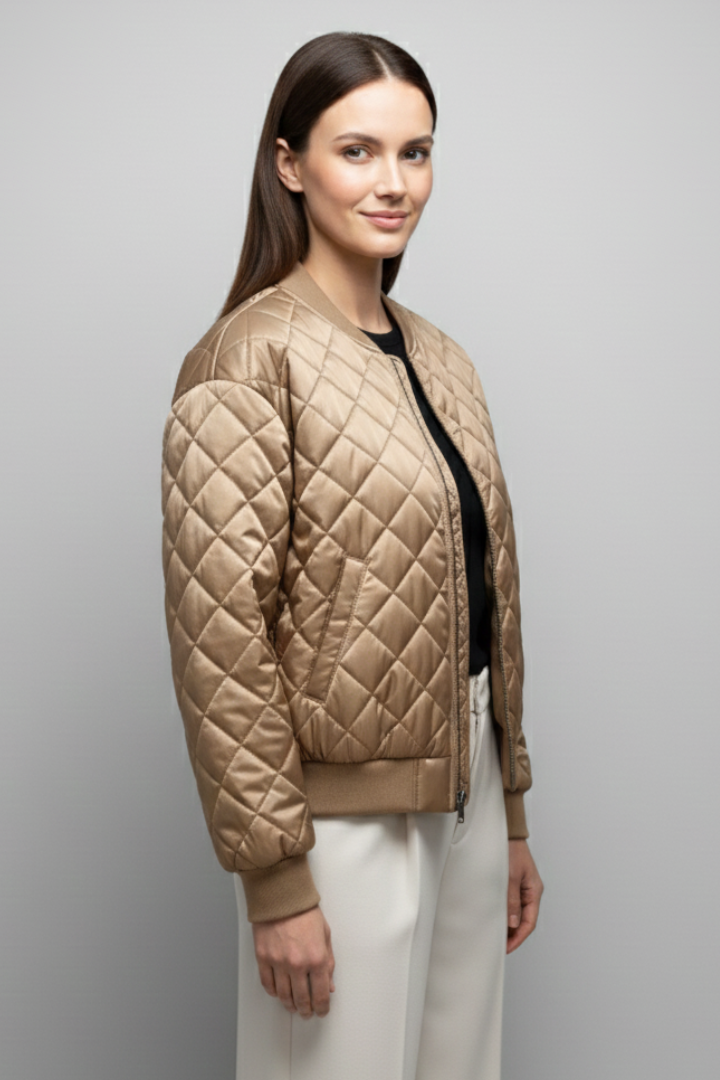 Women’s Bomber Jacket with Quilted Pattern and Elasticated Cuffs