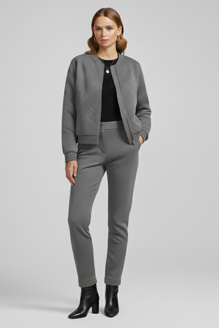 Women’s Bomber Jacket with Ribbed Neck and Zip Closure