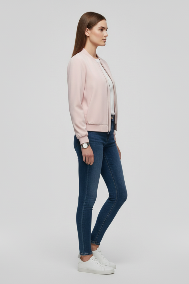 Women’s Bomber Jacket with Zipped Front and Straight Hem