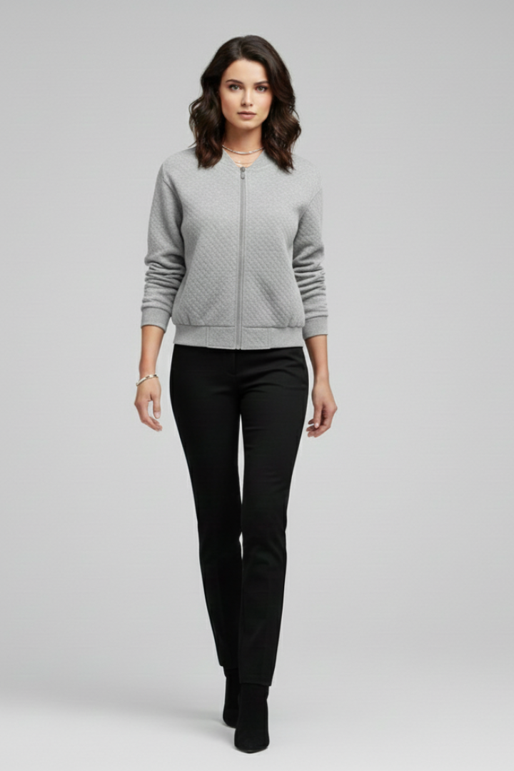 Women’s Bomber Jacket with Zipped Front and Textured Surface