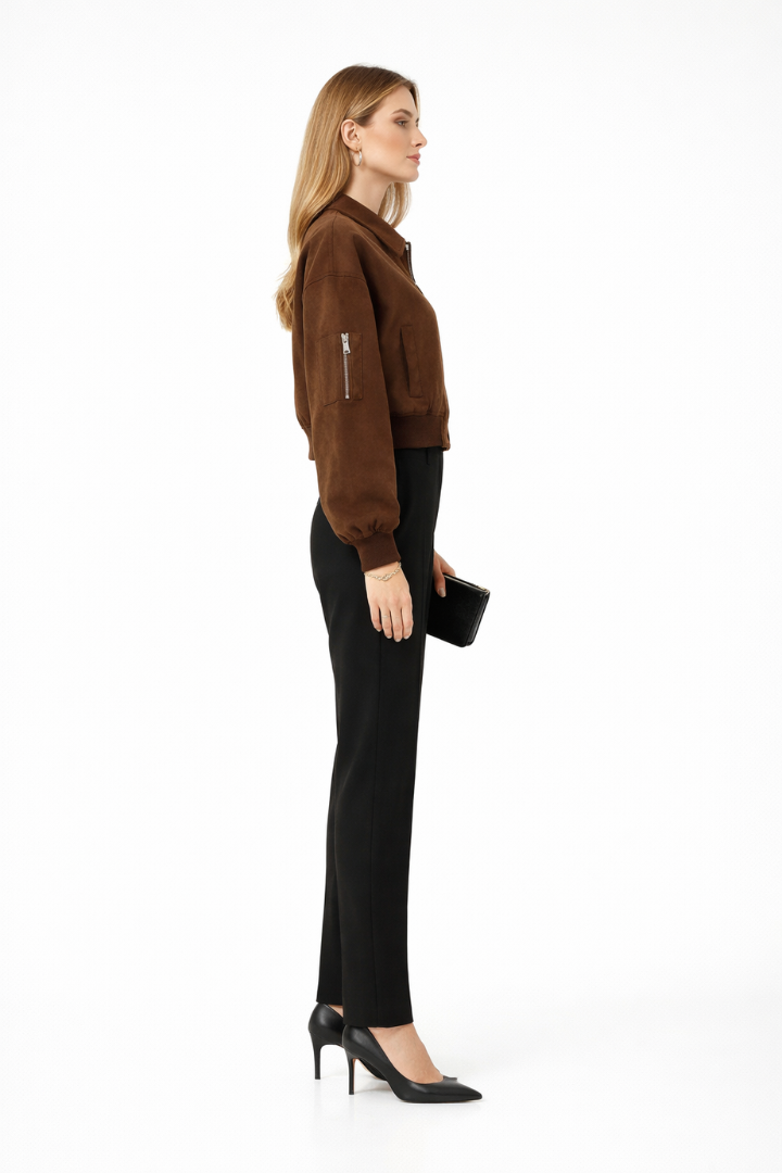 Women’s Bomber Jacket with Zipper Closure and Elasticated Cuffs