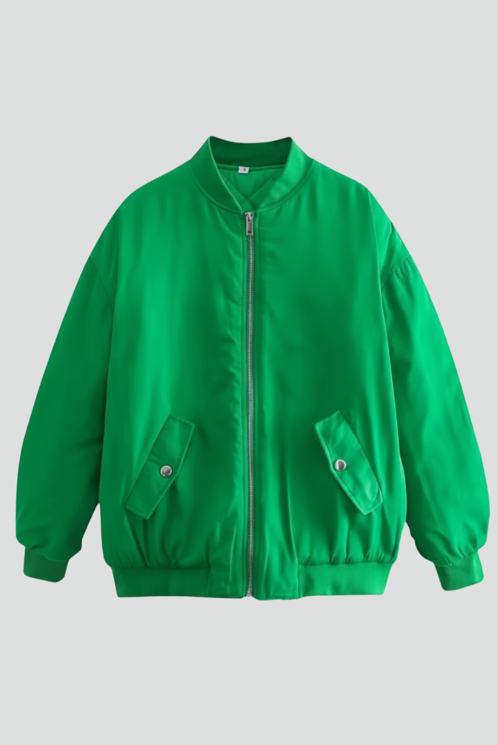Women’s Bomber Jacket with Zipper and Flap Pockets