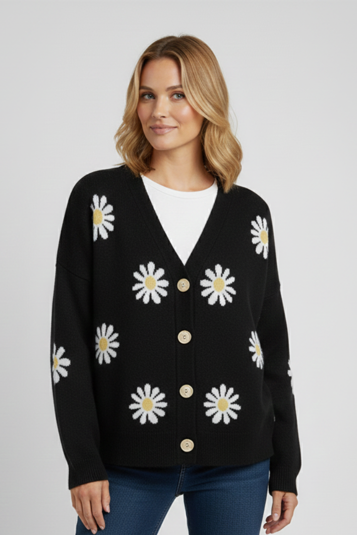 Women’s Cardigan with Buttons and Patterned Surface