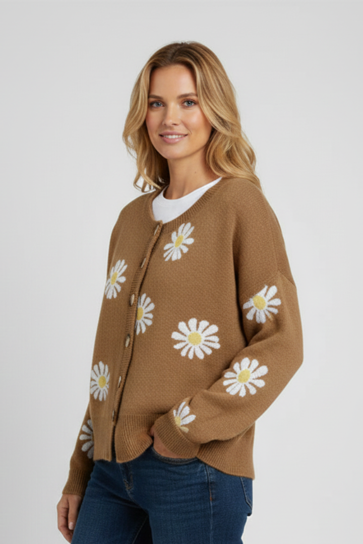 Women’s Cardigan with Buttons and Patterned Surface