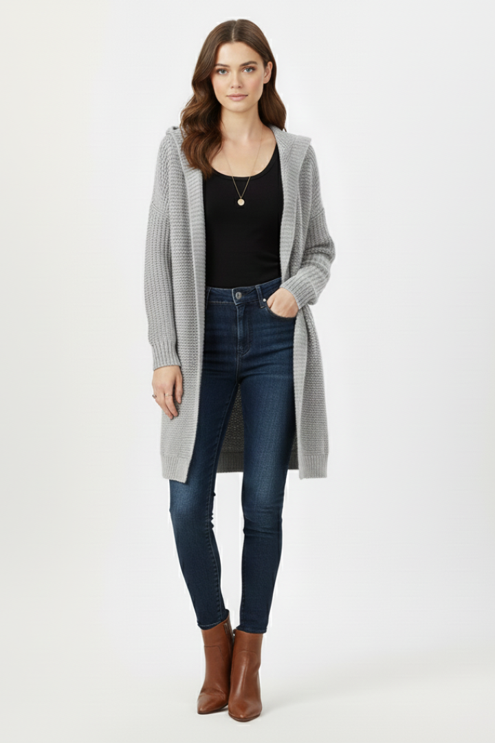 Women’s Cardigan with Hood and Textured Knit Surface