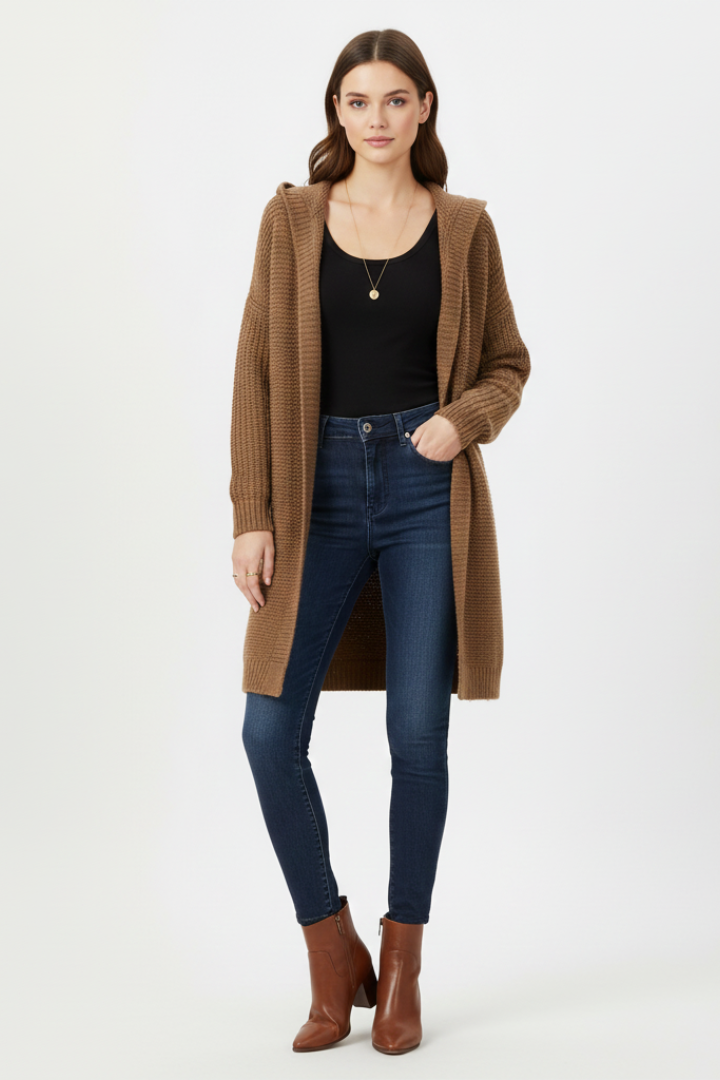 Women’s Cardigan with Hood and Textured Knit Surface