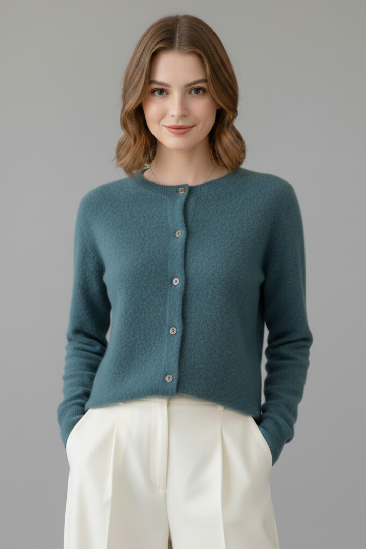 Women’s Cardigan with Round Neck and Buttons