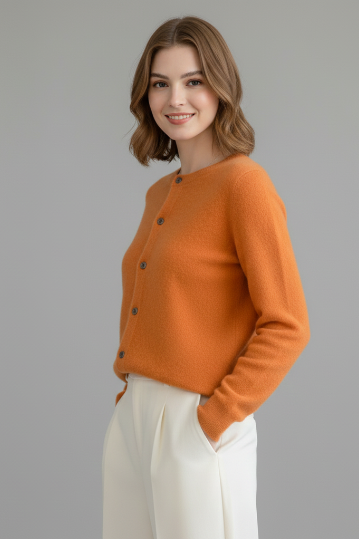 Women’s Cardigan with Round Neck and Buttons
