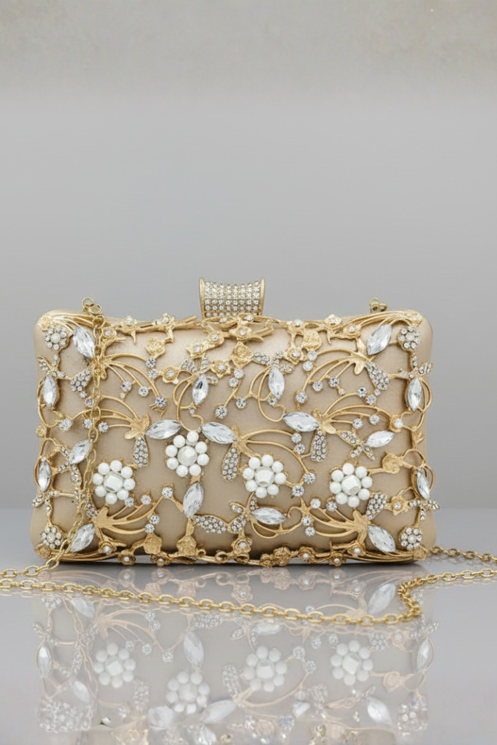 Women’s Clutch Bag with Embroidered Surface and Stone Detailing