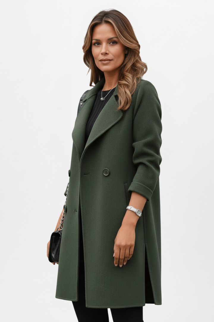 Women’s Coat with Notch Collar and Front Buttons