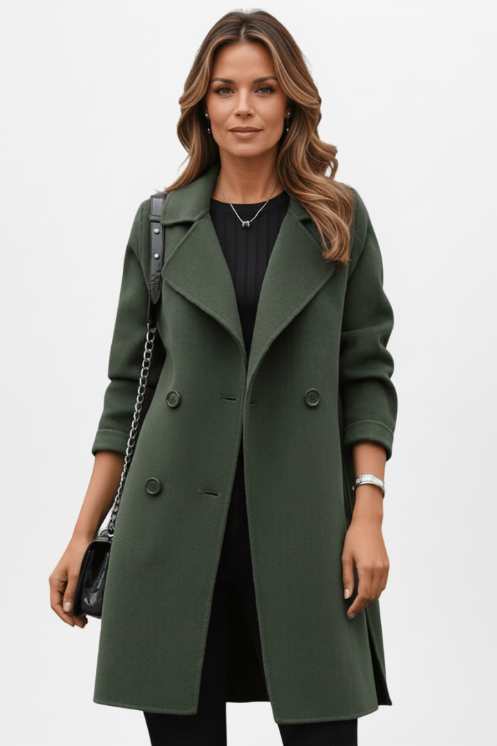 Women’s Coat with Notch Collar and Front Buttons