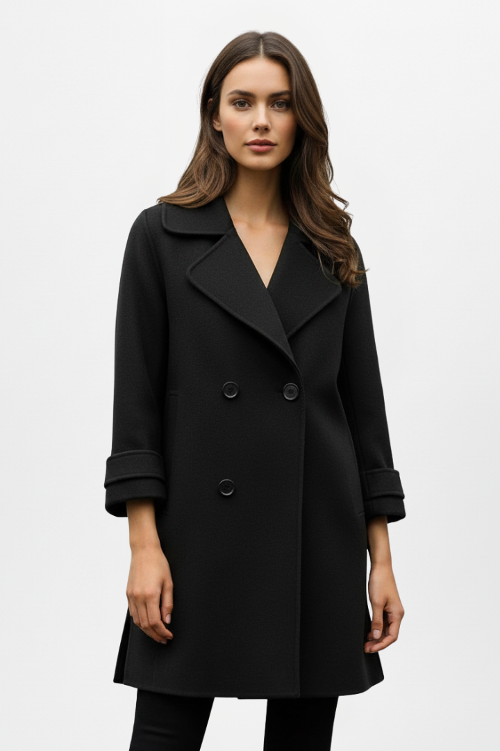 Women’s Coat with Notch Collar and Front Buttons